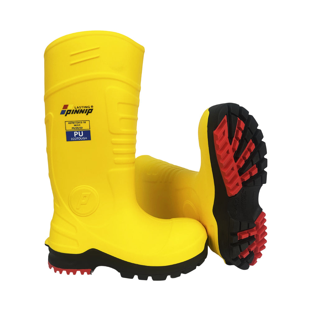 Women's Safety Boots Waterproof PU Steel Toe Rubber Boots ASTM F2413-18 Acid Oil Resistant-Yellow