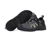 A black puncture resistance hiking shoe with an EVA insole, puncture-resistant midsole fabric and rubber outsole
