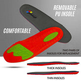 Two pairs of comfortable, removable PU insoles, one thick and one thin