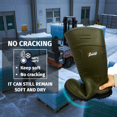 男性用 CSA 承認安全ブーツ - 防水 PU スチールつま先ゴムブーツ ASTM F2413-18 耐酸・耐油性 - グリーン