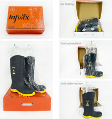 男性用 CSA 承認安全ブーツ - 防水 PU スチールつま先ゴムブーツ ASTM F2413-18 耐酸・耐油性 - グレー