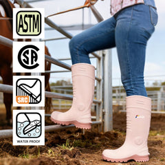 男性用 CSA 承認安全ブーツ - 防水 PU スチールつま先ゴムブーツ ASTM F2413-18 耐酸・耐油性 - グレー