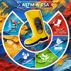 Hand-painted CSA Approved Safety Boots - Waterproof PU Steel Toe Rubber Boots ASTM F2413-18 Acid & Oil Resistant-Blue & Pink