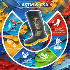 Hand-painted CSA Approved Safety Boots - Waterproof PU Steel Toe Rubber Boots ASTM F2413-18 Acid & Oil Resistant-Grey