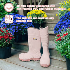 Women's CSA Approved Safety Boots - Waterproof PU Steel Toe Rubber Boots ASTM F2413-18 Acid & Oil Resistant-Pink