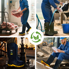 男性用 CSA 承認安全ブーツ - 防水 PU スチールつま先ゴムブーツ ASTM F2413-18 耐酸・耐油性 - ブラウン