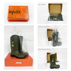 男性用 CSA 承認安全ブーツ - 防水 PU スチールつま先ゴムブーツ ASTM F2413-18 耐酸・耐油性 - グリーン