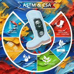 Hand-painted CSA Approved Safety Boots - Waterproof PU Steel Toe Rubber Boots ASTM F2413-18 Acid & Oil Resistant-Blue & Pink