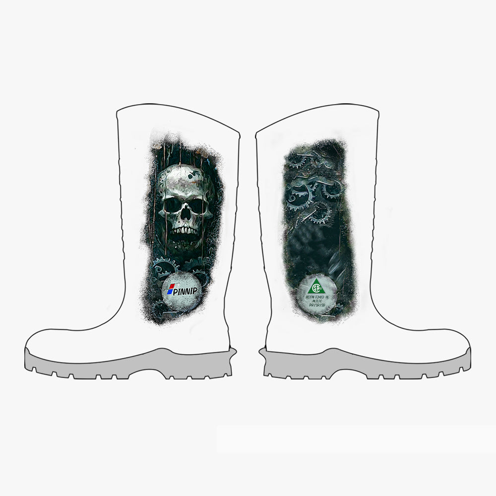 Hand-painted CSA Approved Safety Boots Waterproof PU Steel Toe Rubber Boots ASTM F2413-18 Acid Oil Resistant-Blue Pink Women Blue