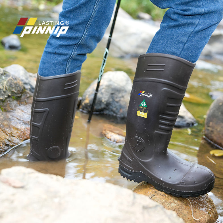 Rubber Boot Example Men's Versatile PU Steel Toe Rubber Boots-Gray – PINNIP