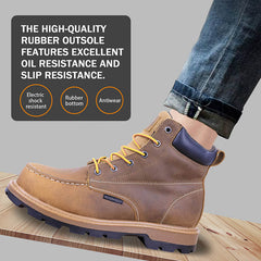 PINNIP Brown and Black Seals steel toe work boots feature a high-quality rubber outsole that provides excellent oil resistance and slip resistance