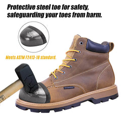 PINNIP Brown and Black Seals steel toe work boots feature a protective steel toe, safeguarding your toes from harm