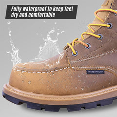 PINNIP Brown and Black Seals steel toe work boots fully waterproof to keep feetdry and comfortable