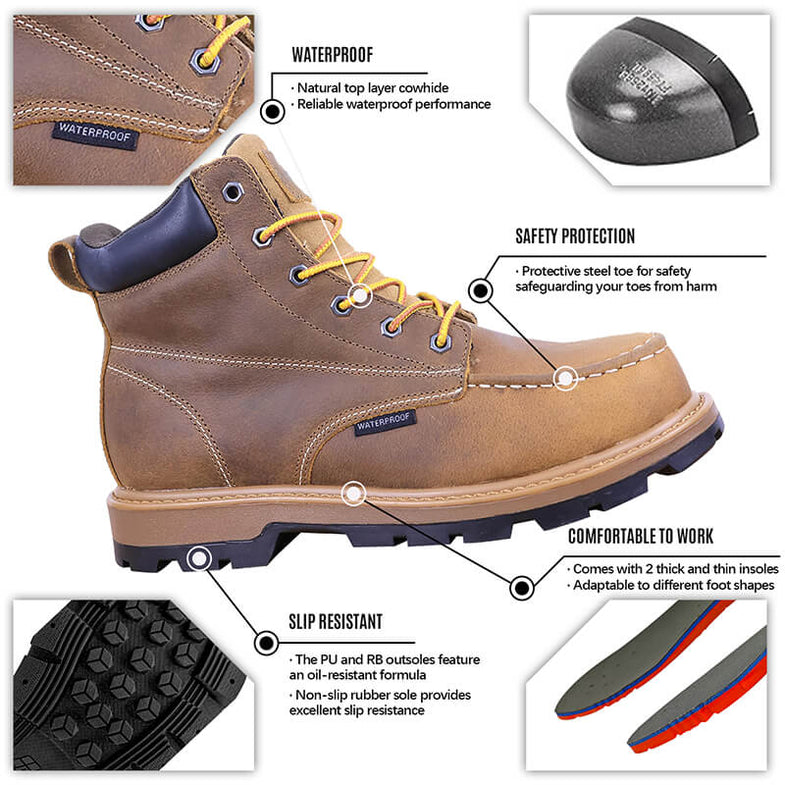 All PINNIP Steel Toe Work Boots
