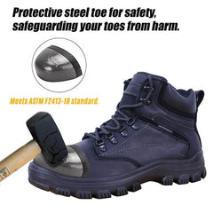 PINNIP black Whale steel toe work boots feature a protective steel toe, safeguarding your toes from harm