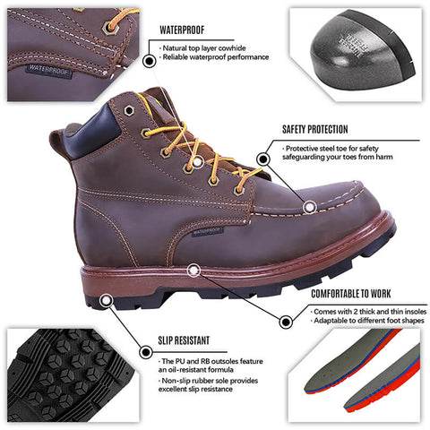 Seals Men's Steel Toe Work Boots Non Slip & Oil Resistant ASTM F2413 ...
