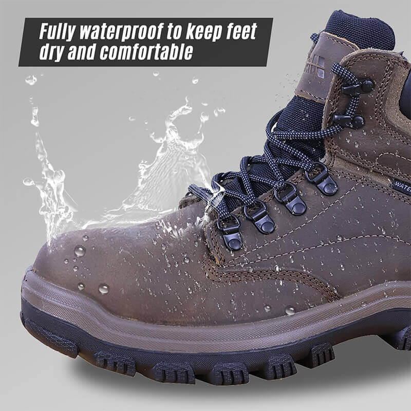 PINNIP dark brown Whale steel toe work boots fully waterproof to keep feetdry and comfortable