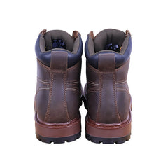 Rear view of Steel toe boots Seals--Dark Brown