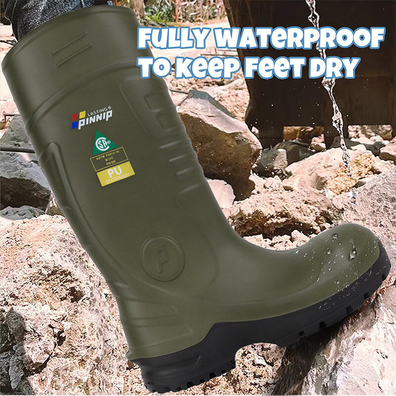 The green PINNIP Wellington Boots fully waterproof to keep feet dry