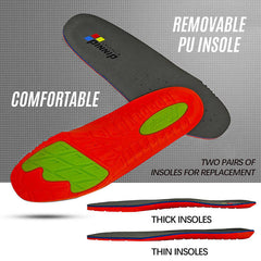 Two pairs of comfortable, removable PU insoles, one thick and one thin